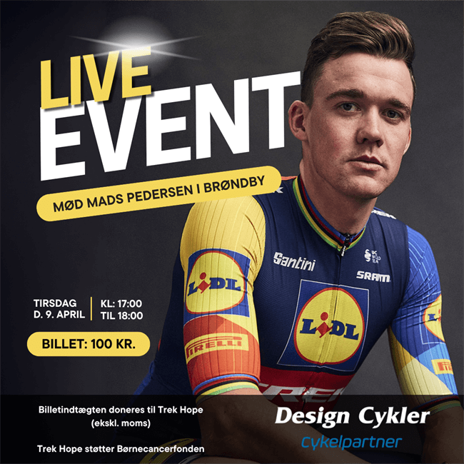 Mød Mads Pedersen fra Lidl-Trek hos Design Cykler i Brøndby.